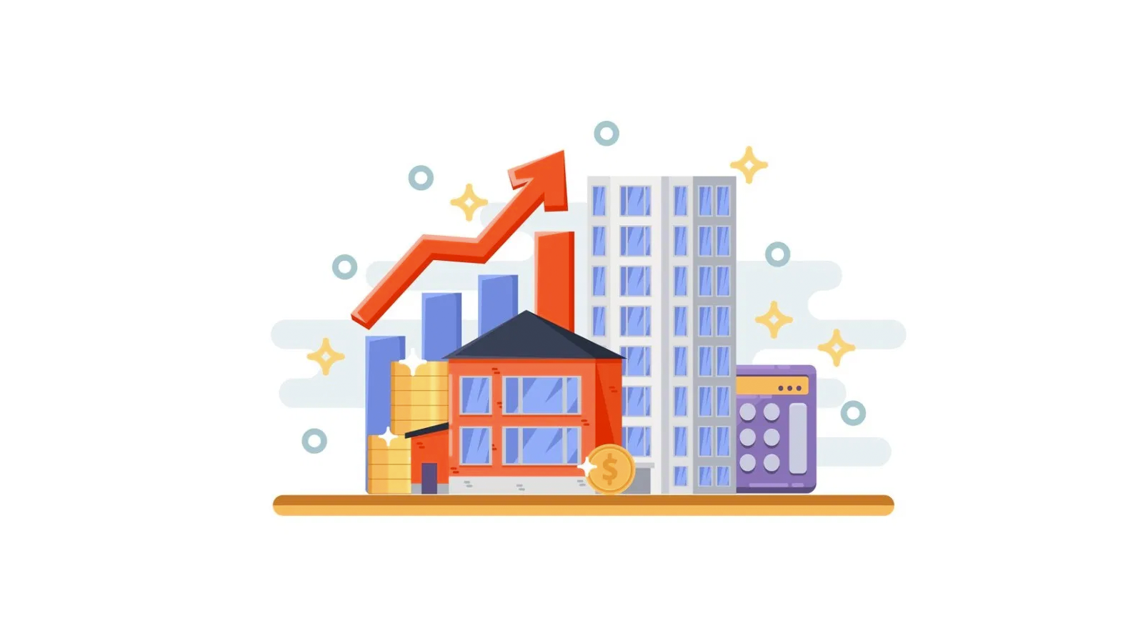 Ilustração que remete ao crescimento do mercado imobiliário com base em dados.